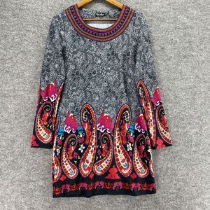 White Mark Dress Women M Medium Gray Paisley Shift Short Long Sleeve Casual